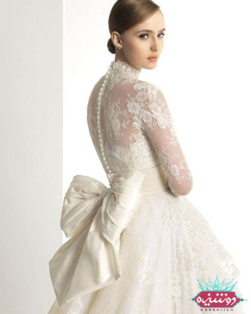 لباس عروس آستین دار ایرانی گیپور،دانتل،سه ربع،پفی