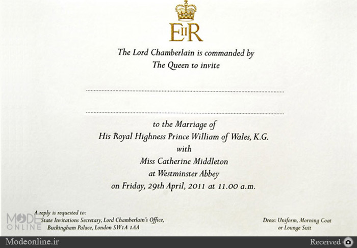 کارت عروسی ملکه انگلیس